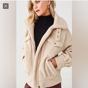 Forever 21 Shearling Motto Jacket Beige Size Small